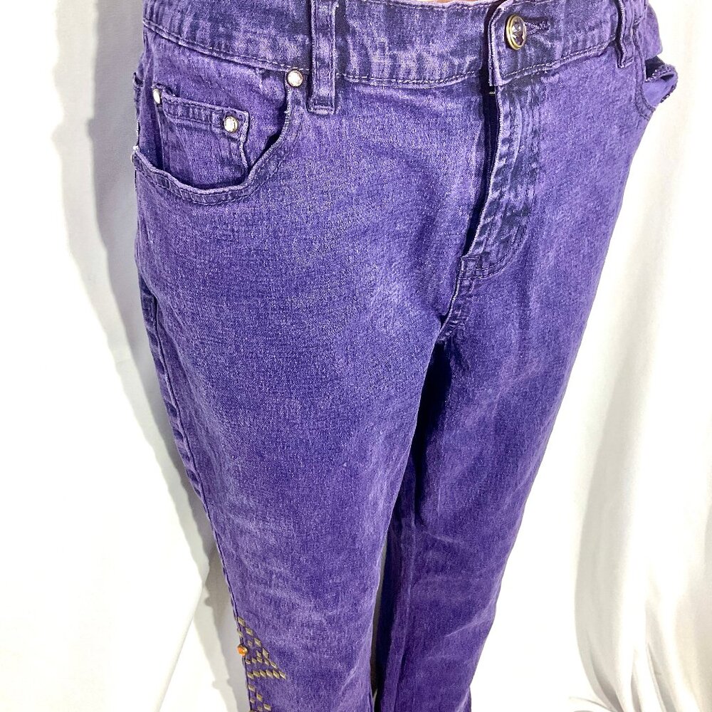 DG2 Sz 12P Purple Jeans with Rhinestones & Metal Studs Diane Gilman Womens Denim